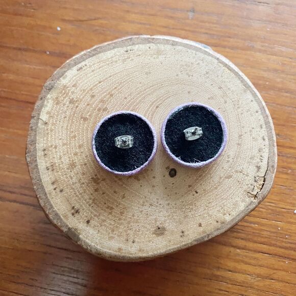 Upcycled Lavender Linen Napkin Round Button Earrings - Picture 3 of 3